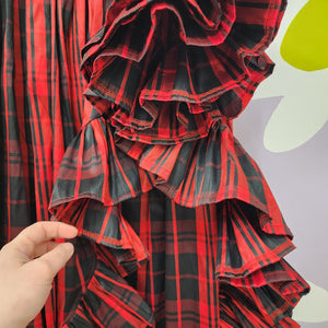 Tartan Skirt - Rose & Frill Detailing (size 8-10)