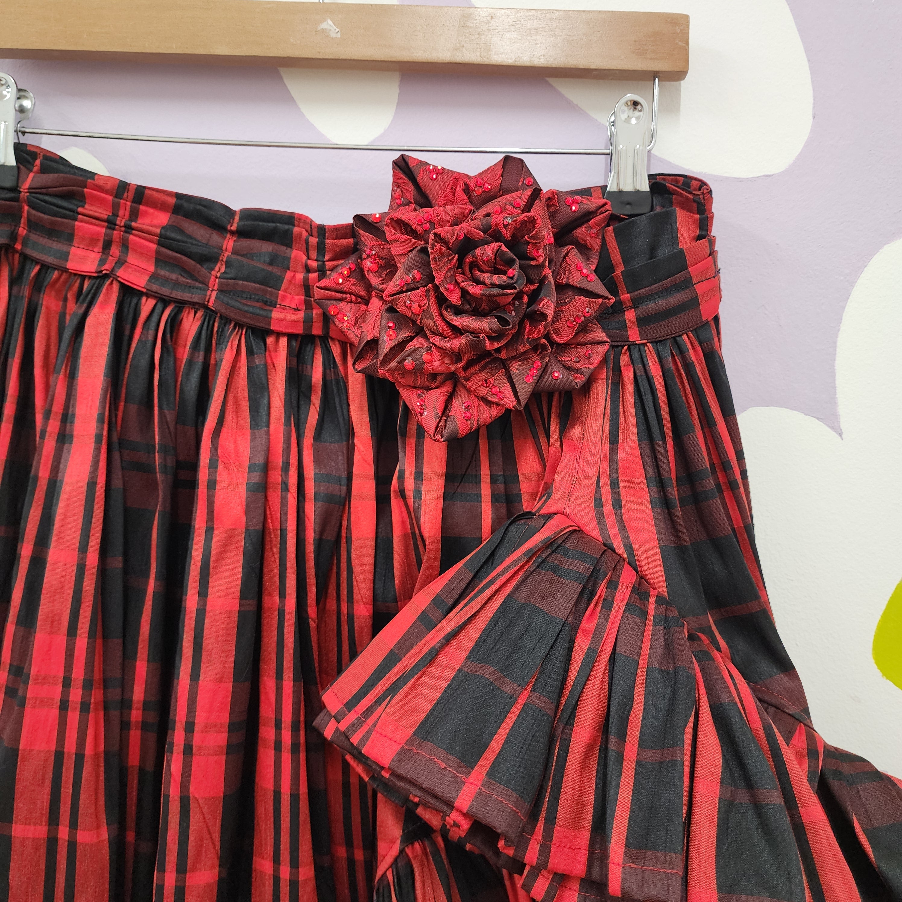 Tartan Skirt - Rose & Frill Detailing (size 8-10)